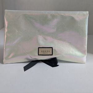 Gucci iridescent cosmetic pouch in pearl pink and mint